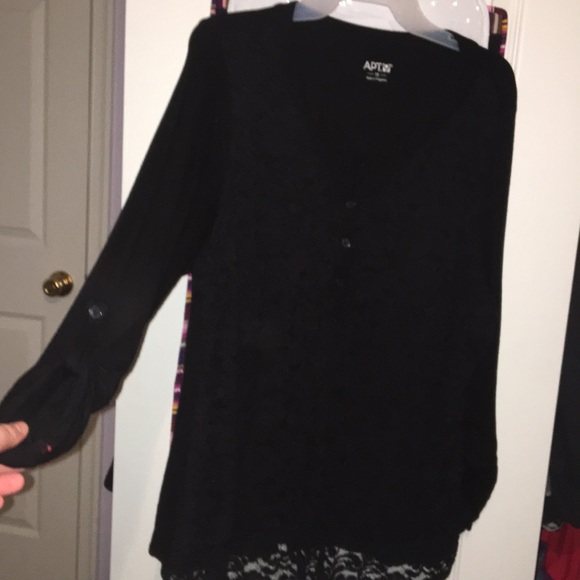 Apt. 9 Tops - Lace Overlay Black Henley by APT 9